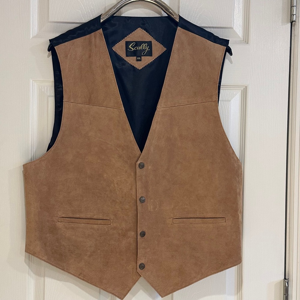 Scully Mens Western Suede Leather Vest‎ Tan Brown XXL Adjustable Back Cinch